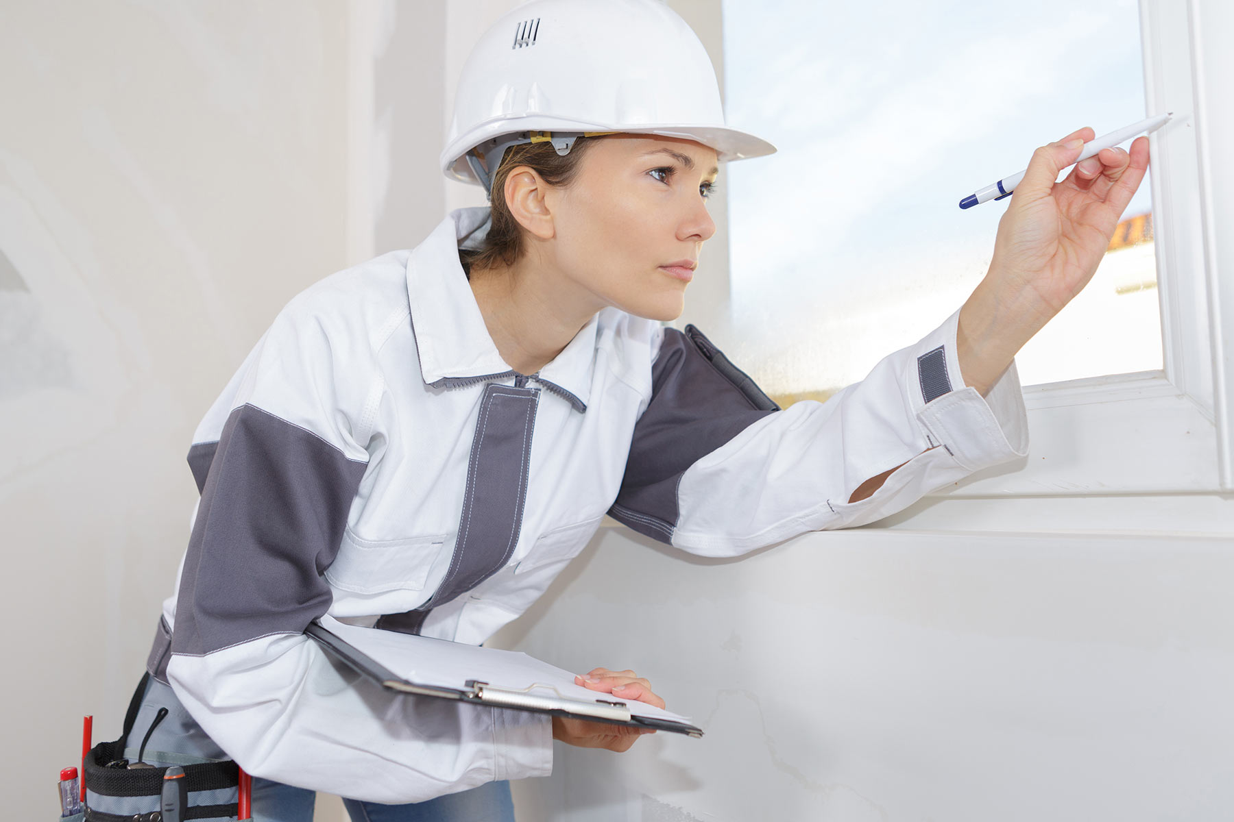 woman inspecting house and filling out report merrick ny